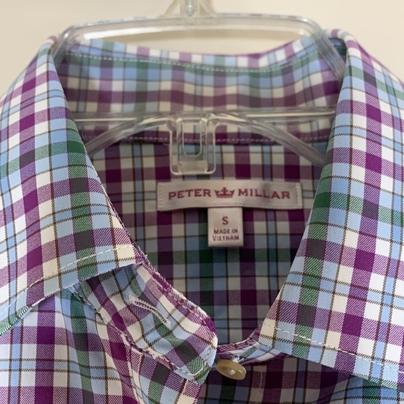 NWT. Peter Millar Small Button Front Roll-tab Long  Sleeve Plaid Shirt. - Picture 2 of 11